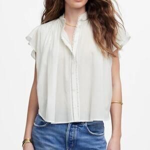 Madewell Shirred Lace Trim Babydoll Top White Size XL NWT